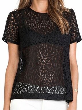 Equipment Femme Black modern Lace Eyelet T- Shirt - Size S